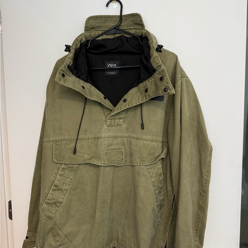 Zara Green Lightweight Shirt Jacket with Hood